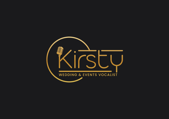 Black and gold logo with Kirsty Wedding & Events Vocalist in centre